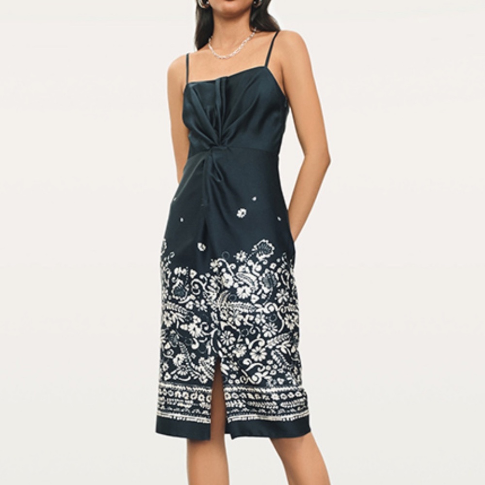 NWT DONNA KARAN  Twist slip dress blue multi